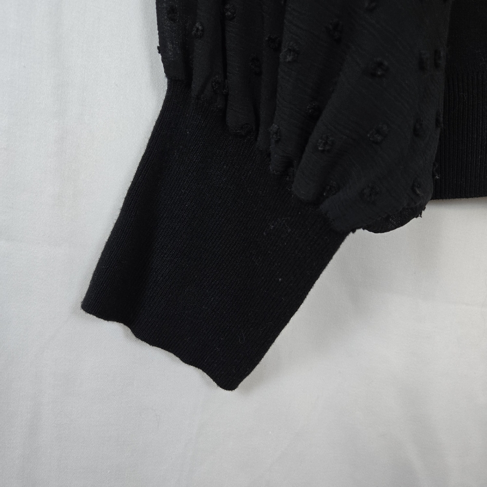 Vince Camuto Womens Black Mock Neck Long Chiffon Swiss Dot Sleeves Sweater Top L - Picture 7 of 10